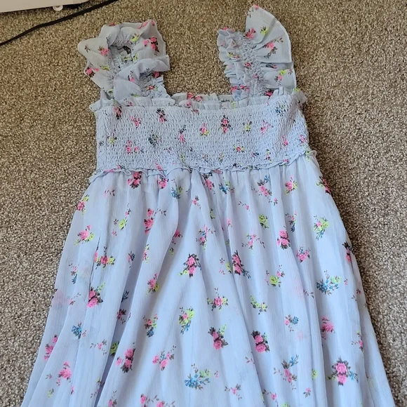 Maternity Motherhood Ditsy Floral Sleeveless Ruffle Shoulder Smocked Dress - Picture 13 of 14